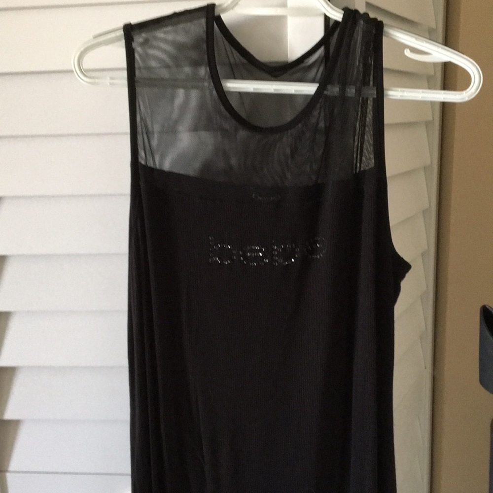 bebe Mini Bodycon part illusion dress logo rhinestones RIB KNIT NWT - Picture 1 of 3